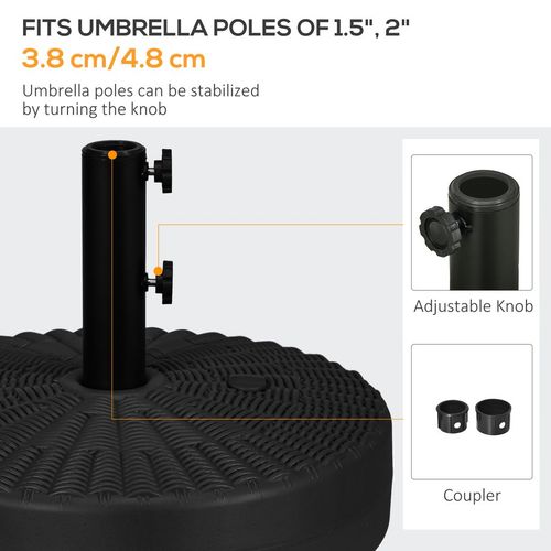 Round Umbrella Parasol Base with Rattan Effect, Plastic Parasol Stand, Black