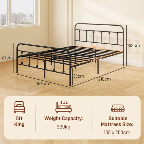 HOMCOM 3ft Metal Single Platform Bed Frame w/ Underbed Storage Headboard