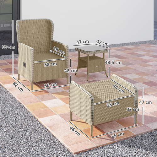 Outsunny Rattan Garden Furniture Set with Footstools Armchairs Light Grey