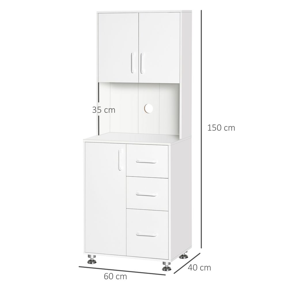 Premium Kitchen Buffet Storage, 2 Cabinets, 3 Drawers, 60x40x150cm, High-Quality White Finish
