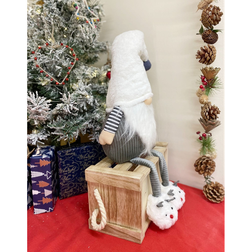 Grey & White Sitting Gonk With Slippers