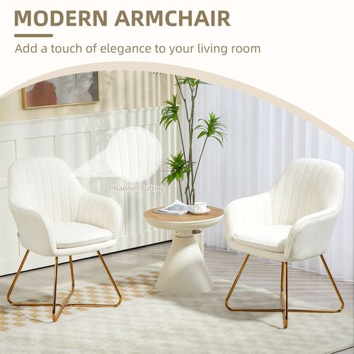 HOMCOM Accent Chair Set of 2, Cashmere Armchair with Steel Legs, Cream White