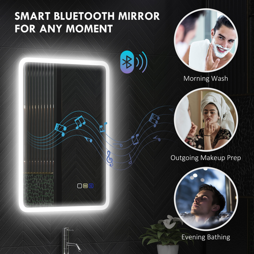 HOMCOM 500 x 700 mm Bluetooth Bathroom Mirror with LED Lights Wall Mounted
