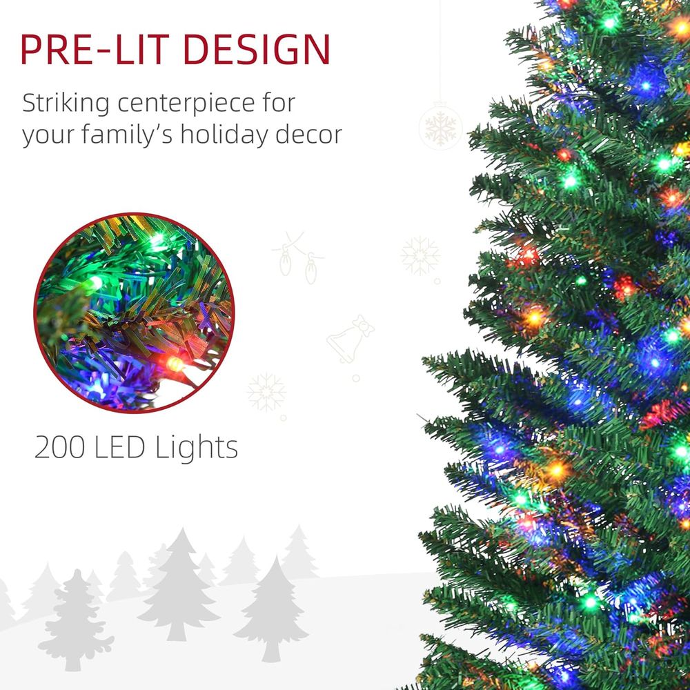 HOMCOM 7.5ft Artificial Pencil Christmas Tree with Colourful Lights, Steel Base