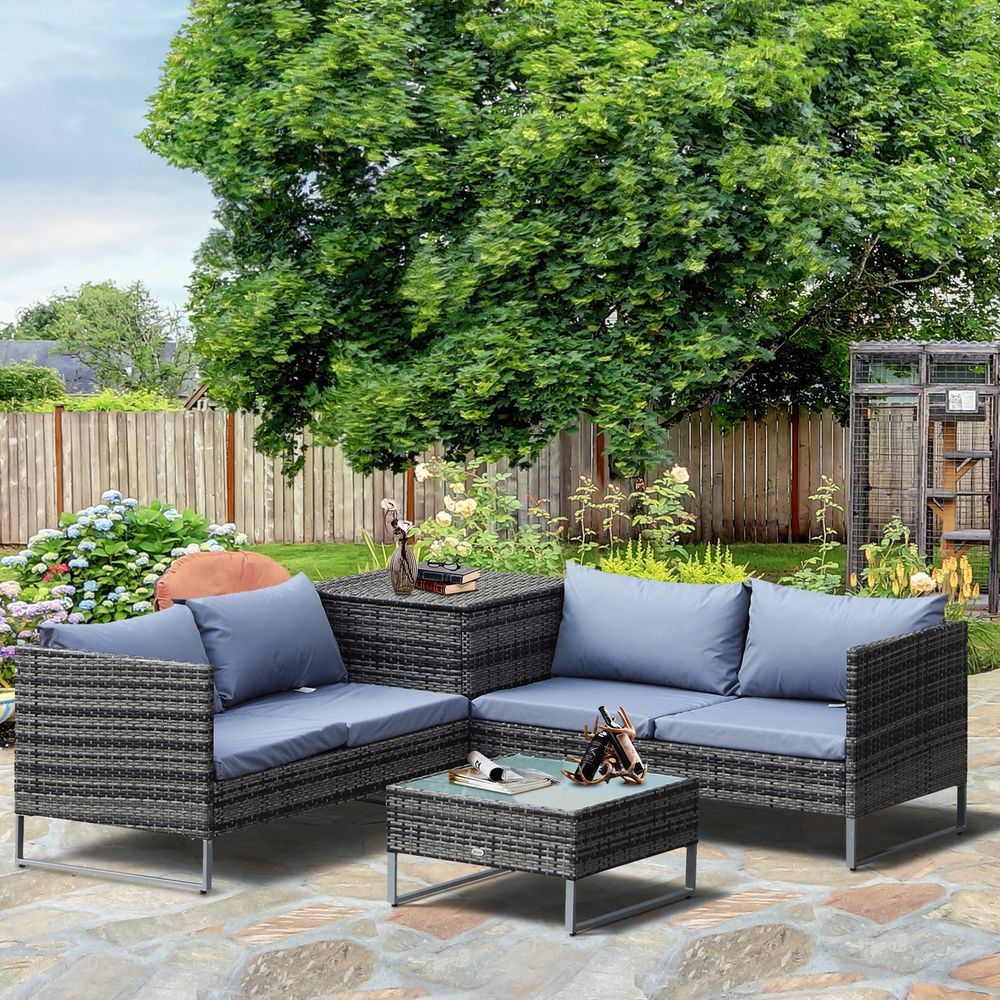 Outdoor Rattan Furniture Set | 4-Piece | PE Rattan | Mixed Grey