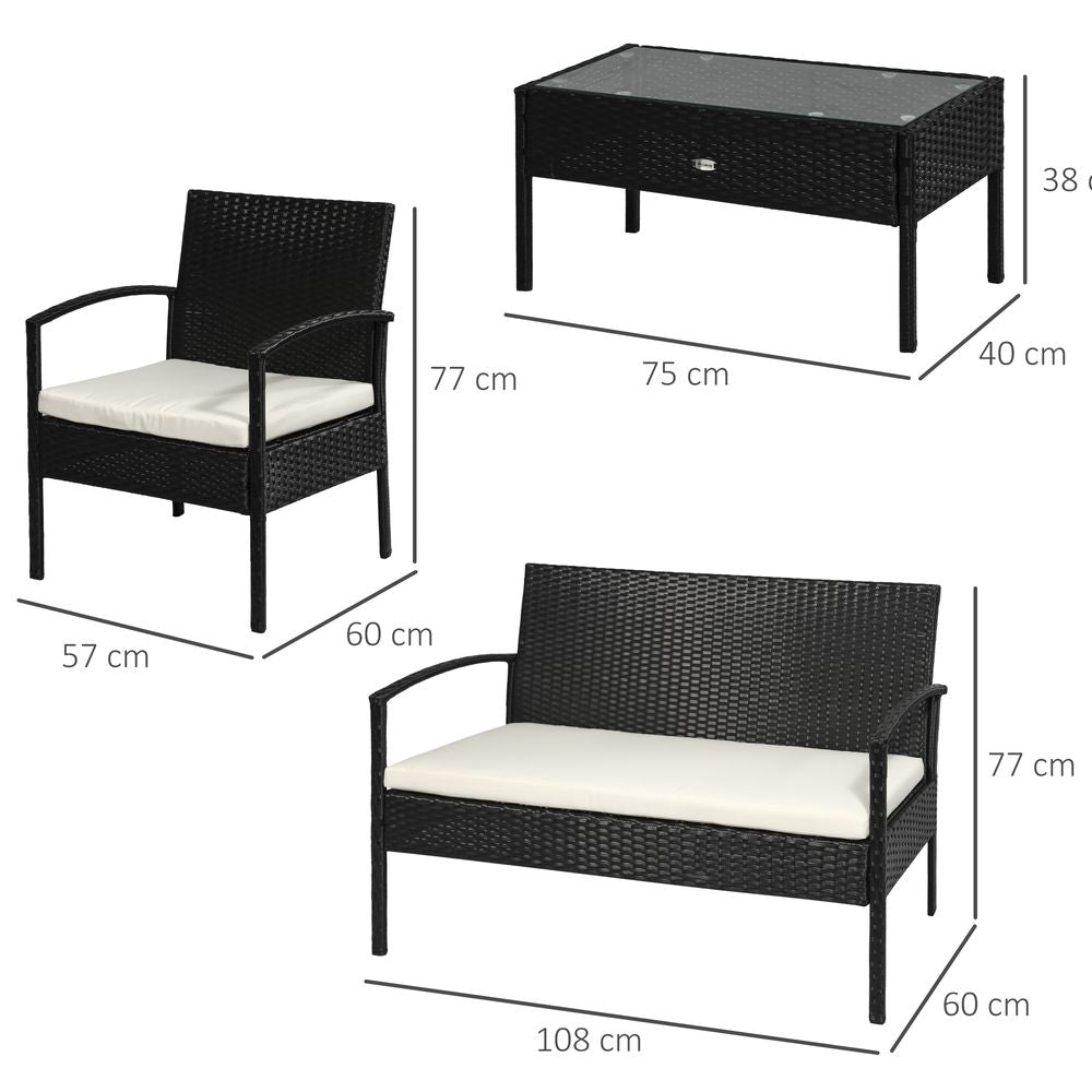 Premium 4-Seater Rattan Patio Set: Stylish Black Cream Outdoor Furniture for Garden Bistro