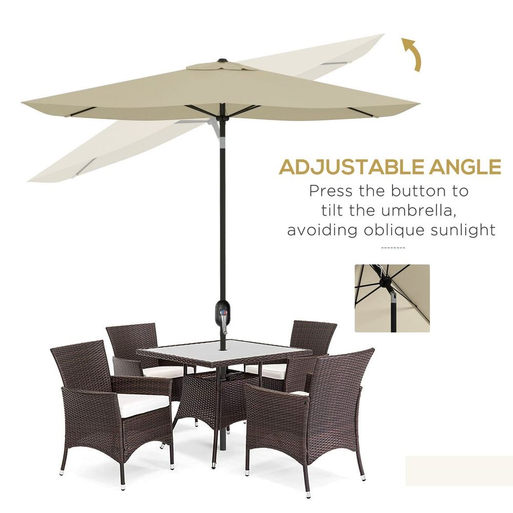 Outsunny 2x3m Garden Parasol Rectangular Umbrella | Crank, UV Resistant, White