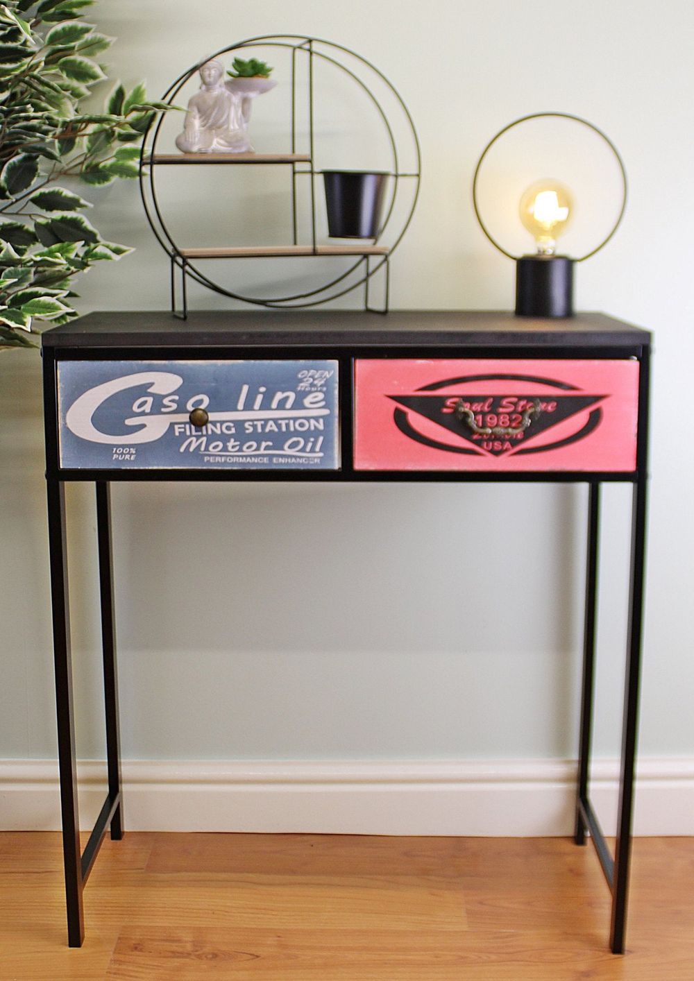 Modern Black Console Table with 2 Drawers, Retro American Design