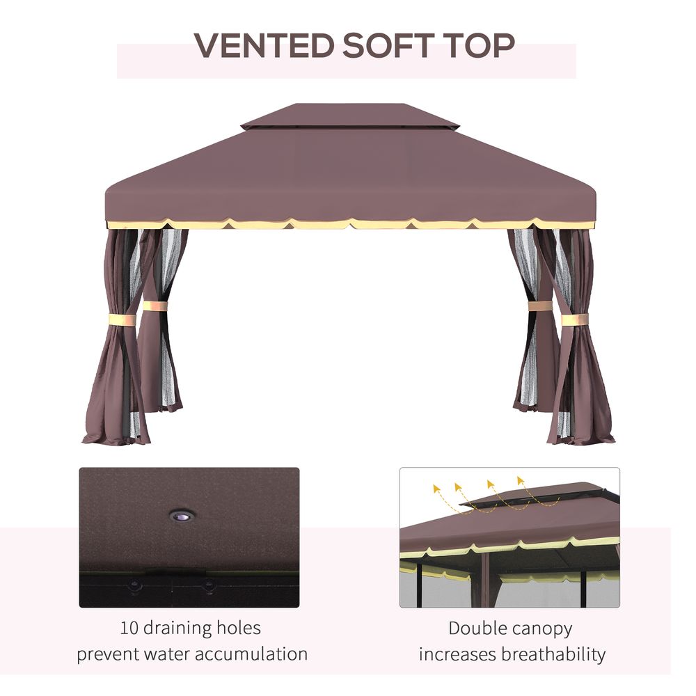 Metal Frame Gazebo with Sides Aluminium Metal Canopy Nets Coffee