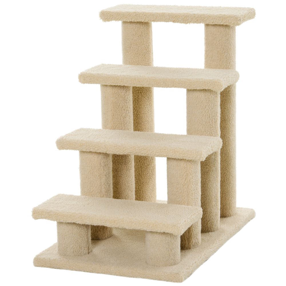 PawHut Dog Steps for Bed 4 Step Pet Stairs for Sofa Dog Cat Climb Ladder 63x43x60 cm Light Brown