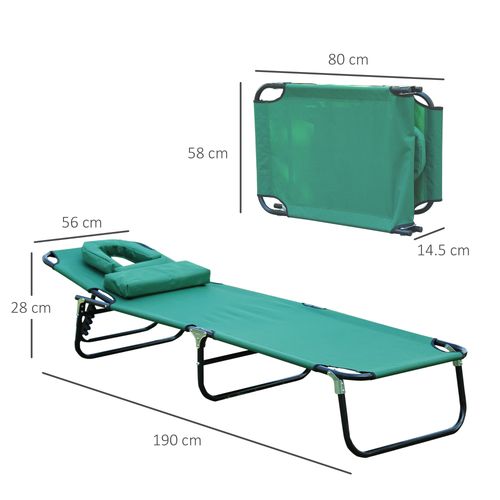 Outsunny Folding Sun Lounger Reclining Chair with Pillow Reading Hole Dark Green