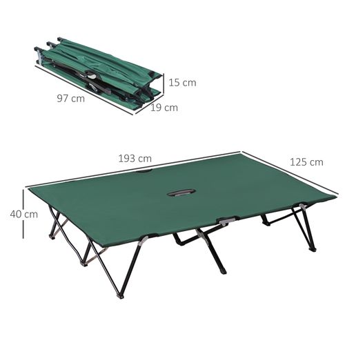 Outsunny Double Camping Bed Camping Cot Foldable Sunbed Outdoor Patio Sleeping Bed Super Light with Carry Bag (Green)