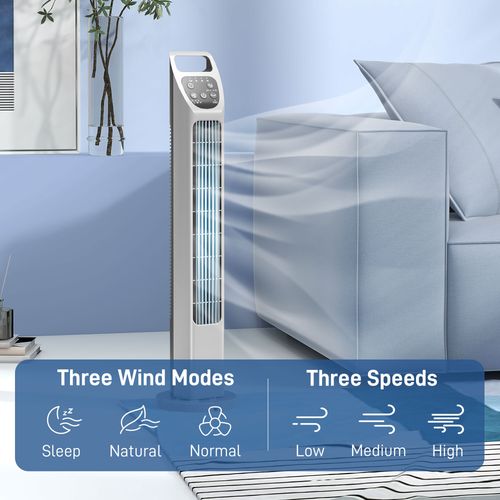 HOMCOM Oscillating Tower Fan Floor Fan with 4H Timer for Home Office White