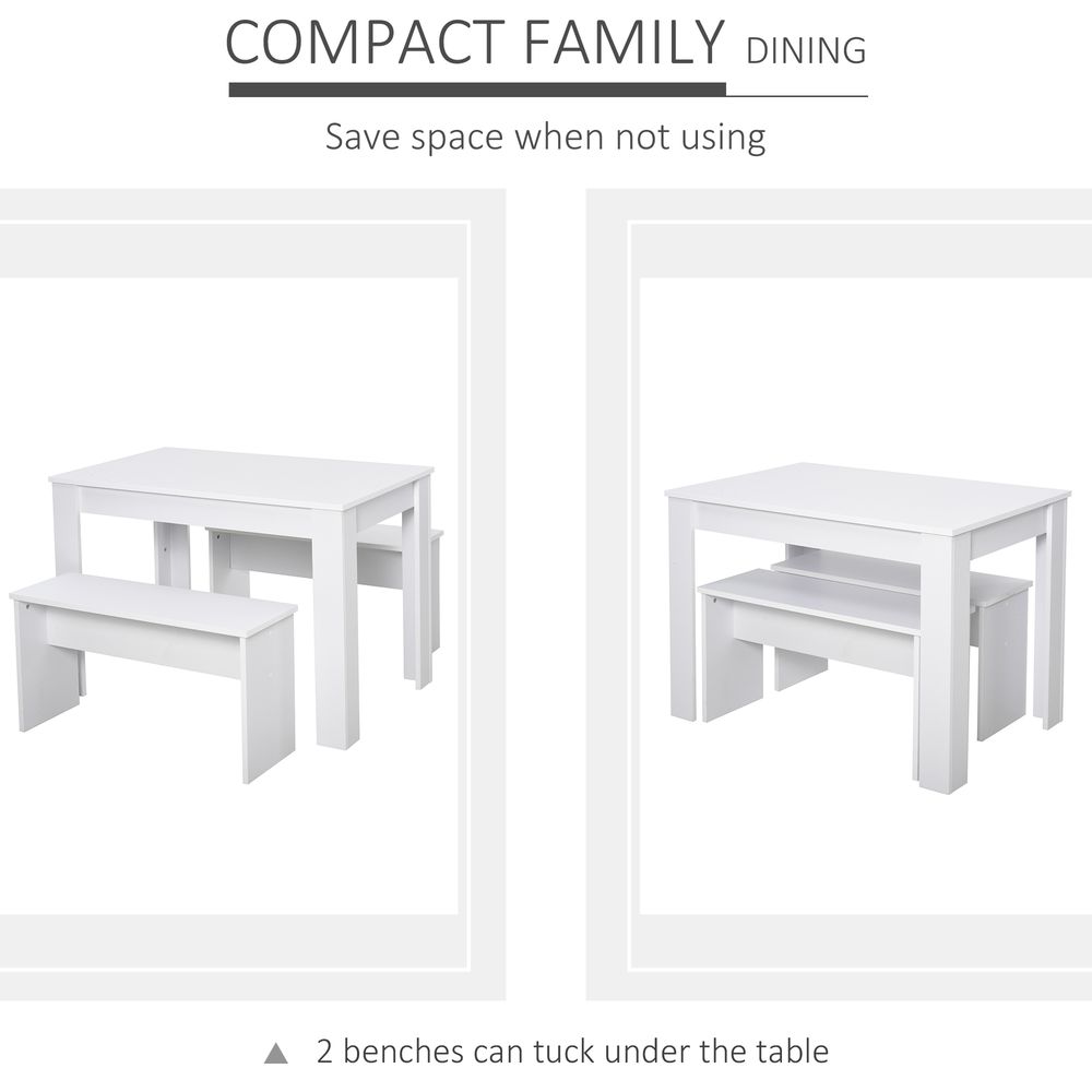 Modern White Particle Board Dining Set - Table & Benches - High-Quality & Compact - Perfect for Home & Small Businesses