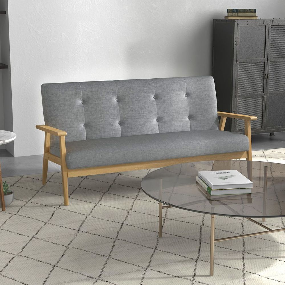 Modern Upholstery Sofa 3-Seater Couch with Button Tufted Backrest Dark Grey