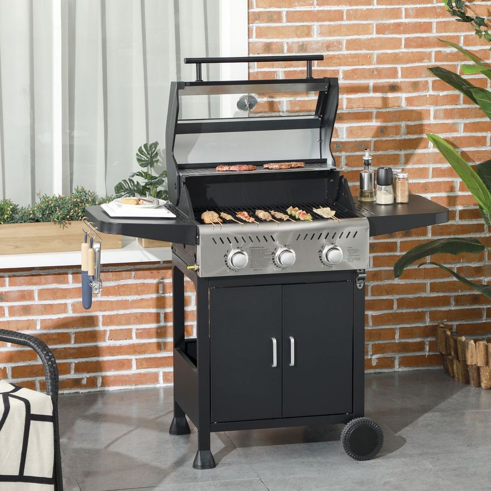 Outsunny 3 Burner Propane Gas BBQ Grill - See-through Lid, Thermometer - High Quality, Professional Seller