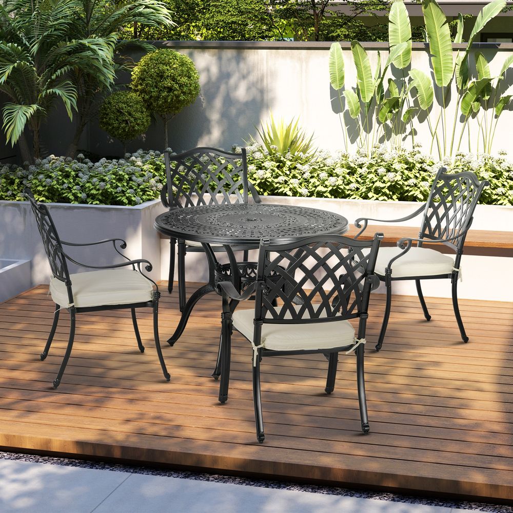 Premium Cast Aluminium Outdoor Dining Set | 4 Seater with Cushions & Umbrella Hole