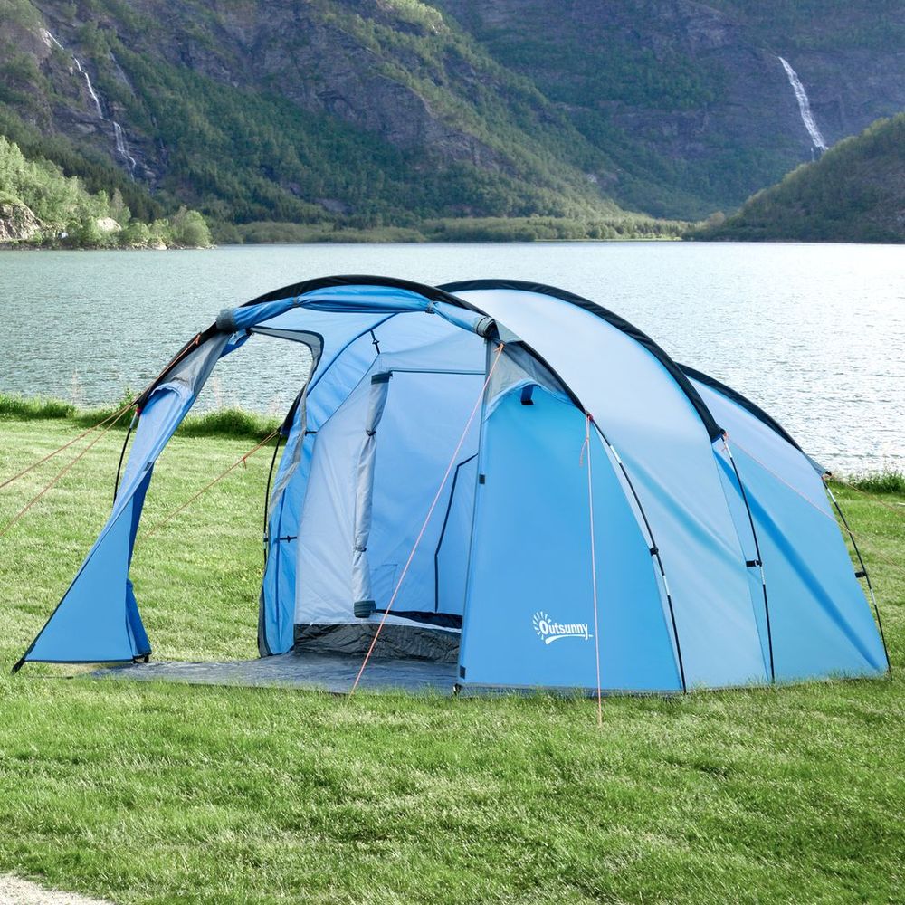 Outsunny 3-Person 2-Room Tent | Living Area | Air Vents | Blue