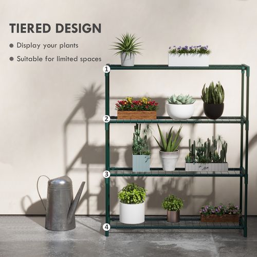 Outsunny Plant Stand, 4-Tier Planter Holder Flower Display Rack, Dark Green