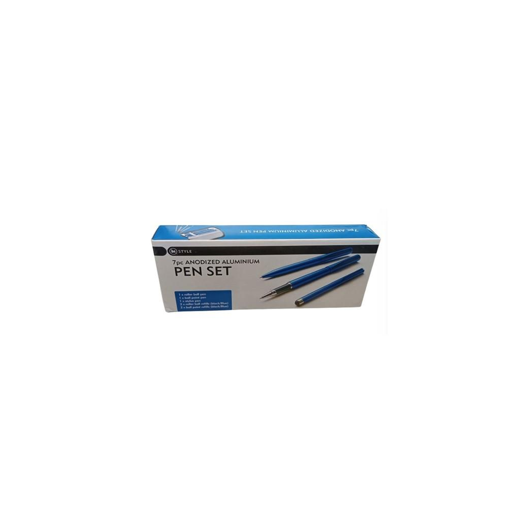 DSL Instyle 7pc Black/Blue Ink  Pen & Refills Anodized Aluminium Blue Case Pen Set Box 2799