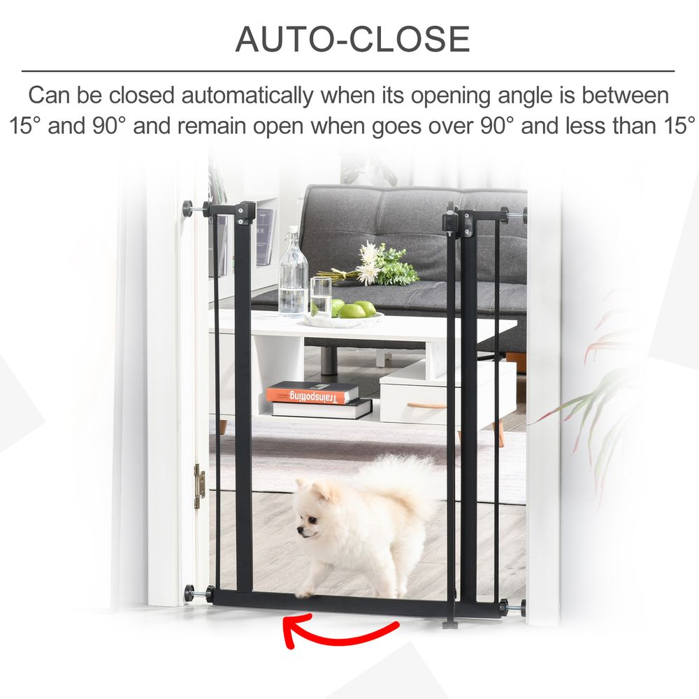 PawHut Pressure Fit Dog Stair Gate No Drilling Safety Gate Auto Close for Doorways, Hallways, 74-80cm Adjustable, 78cm Tall, Black