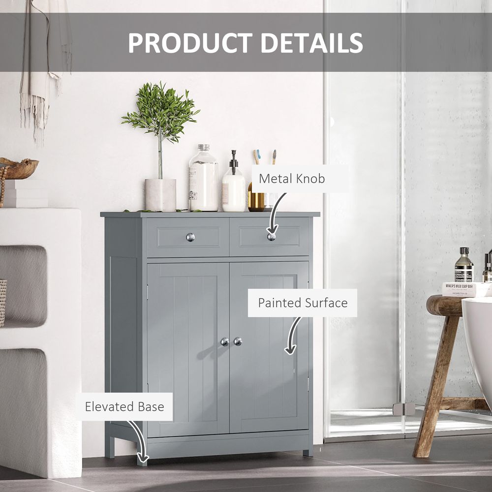 kleankin Bathroom Floor Storage Cabinet w/ 2 Drawers Door Cupboard Grey