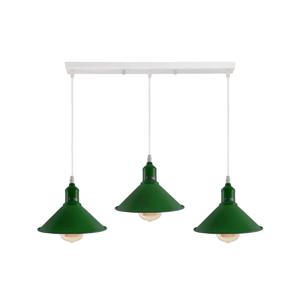 Industrial Vintage Loft Kitchen Bar 3 Lights Fittings Ceiling Cone Metal E27