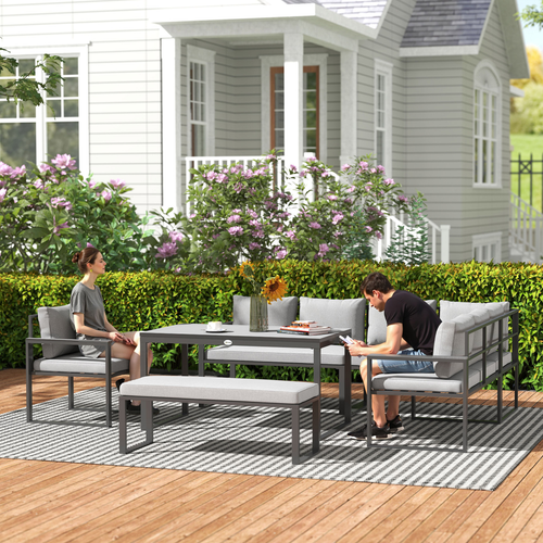 Outsunny 9 Seater Outdoor Corner Sofa Set with Wide and Deep Seats