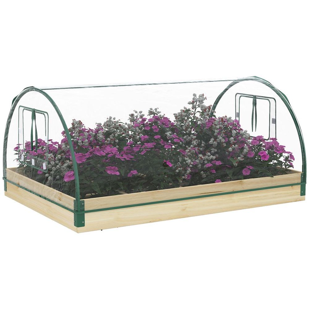Outsunny Raised Garden Bed with Greenhouse Roll Up Windows