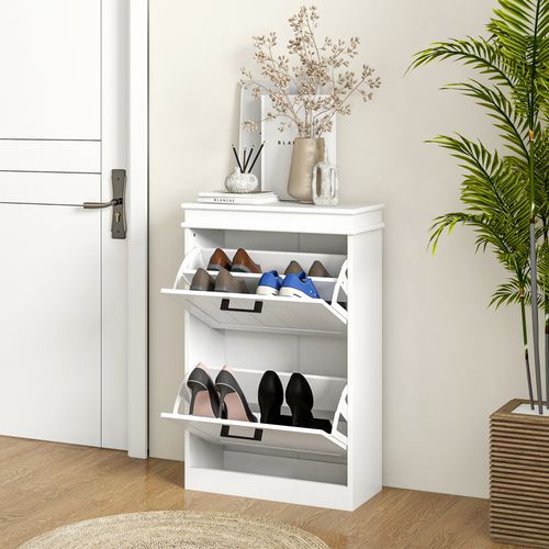 HOMCOM Slim Shoe Storage Cabinet with 2 Flip Drawers for Entryway