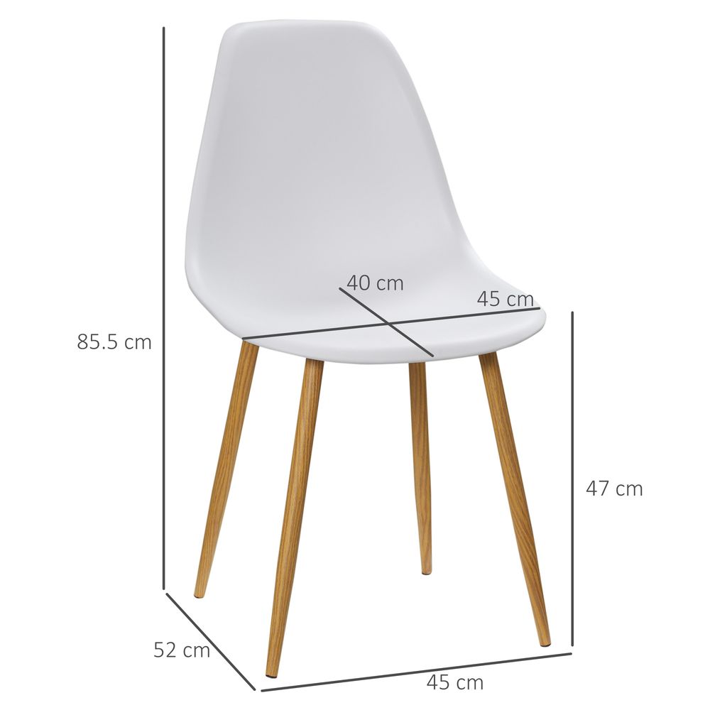 HOMCOM Modern Dining Chairs Set of 4, Kitchen Chairs with Backrest and Steel Legs for for Dining Room, Living Room, White