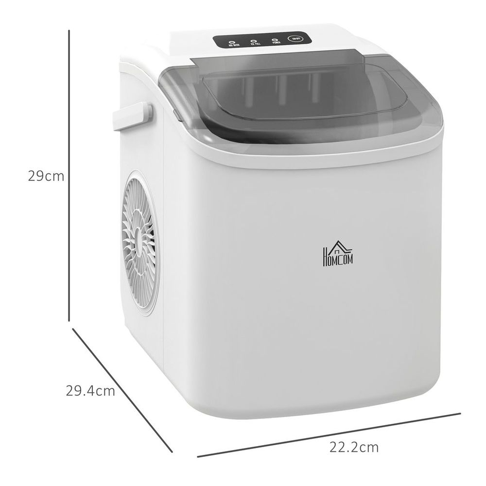 HOMCOM Ice Maker w/ Ice Basket 12Kg in 24 Hrs 9 Cubes Ready in 6-12Mins White
