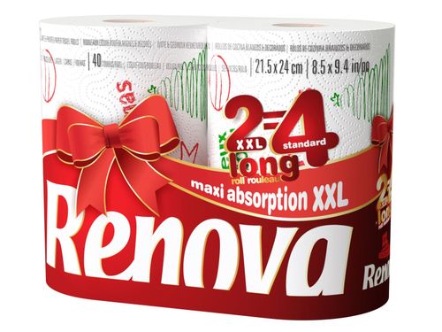 Renova Luxury Christmas Rolls - 9 Toilet Paper & 2 Kitchen XXL Rolls w/ 80 Sheet