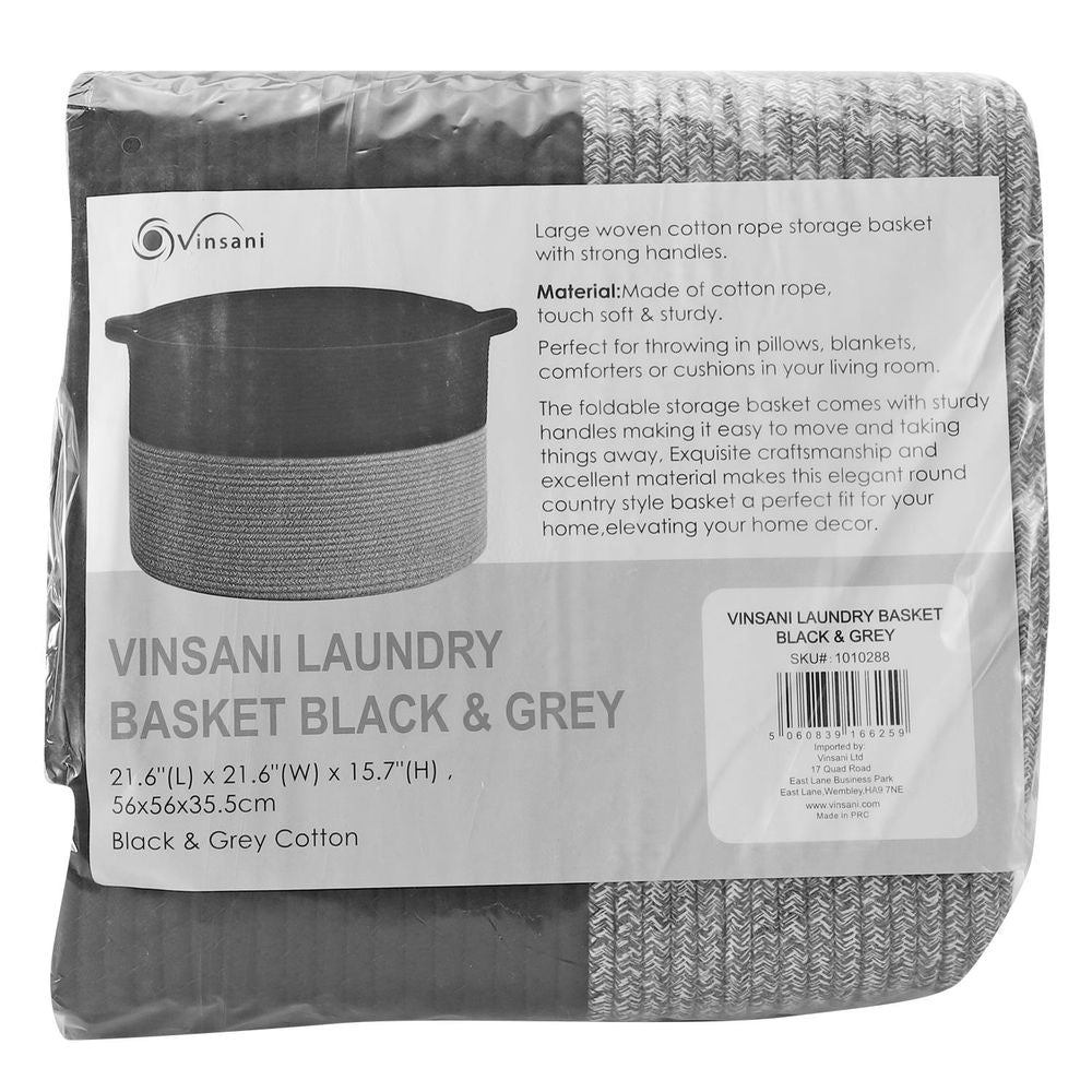 Premium Hand-Woven Laundry Basket - Black & Grey