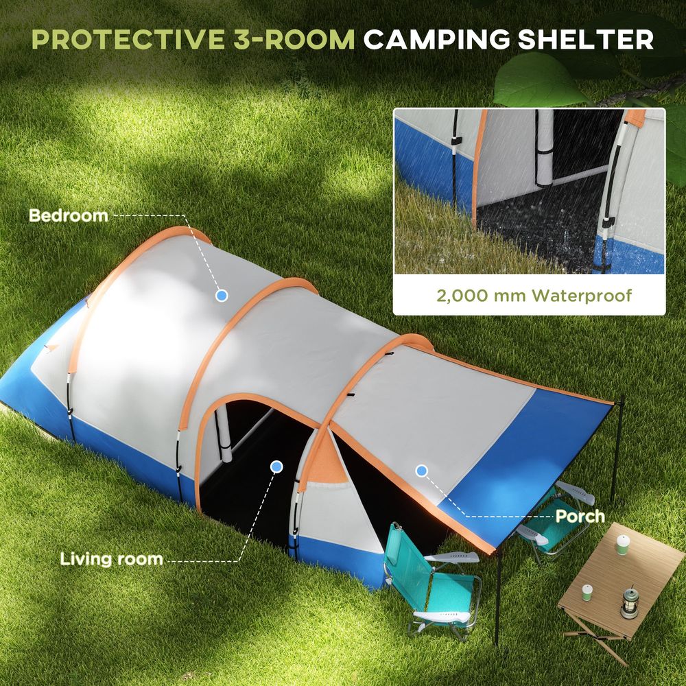 Outsunny 2-3 Man Camping Tunnel Tent with Bedroom and Living Room