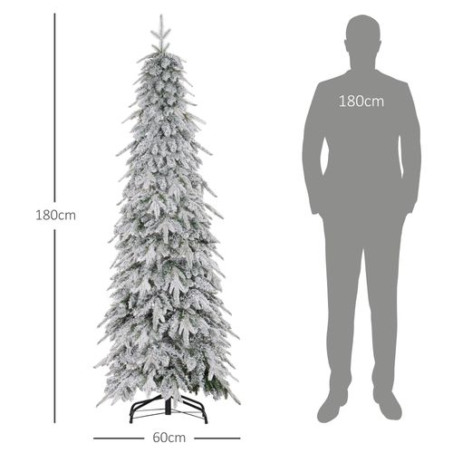 HOMCOM 6ft Flocked Pencil Christmas Tree with Auto Open, Steel Base