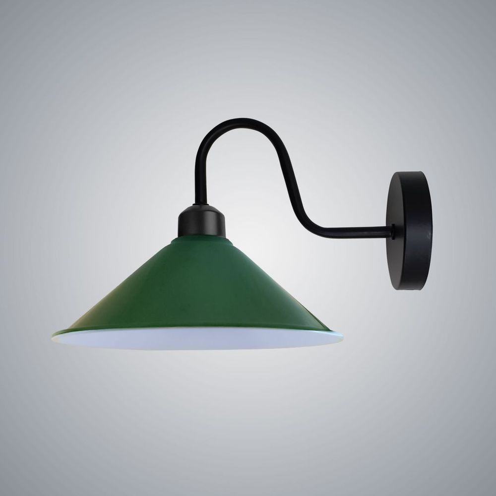 Green Wall Light Fixture,Black Wall Sconce E27 Base Socket Screw Type Wall Neck Cone Shape Shade
