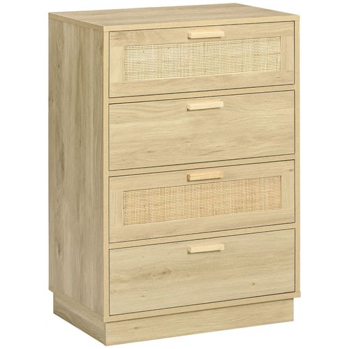 HOMCOM 4 Drawer Dresser, Boho Chest of Drawers Storage Cabinet, Natural