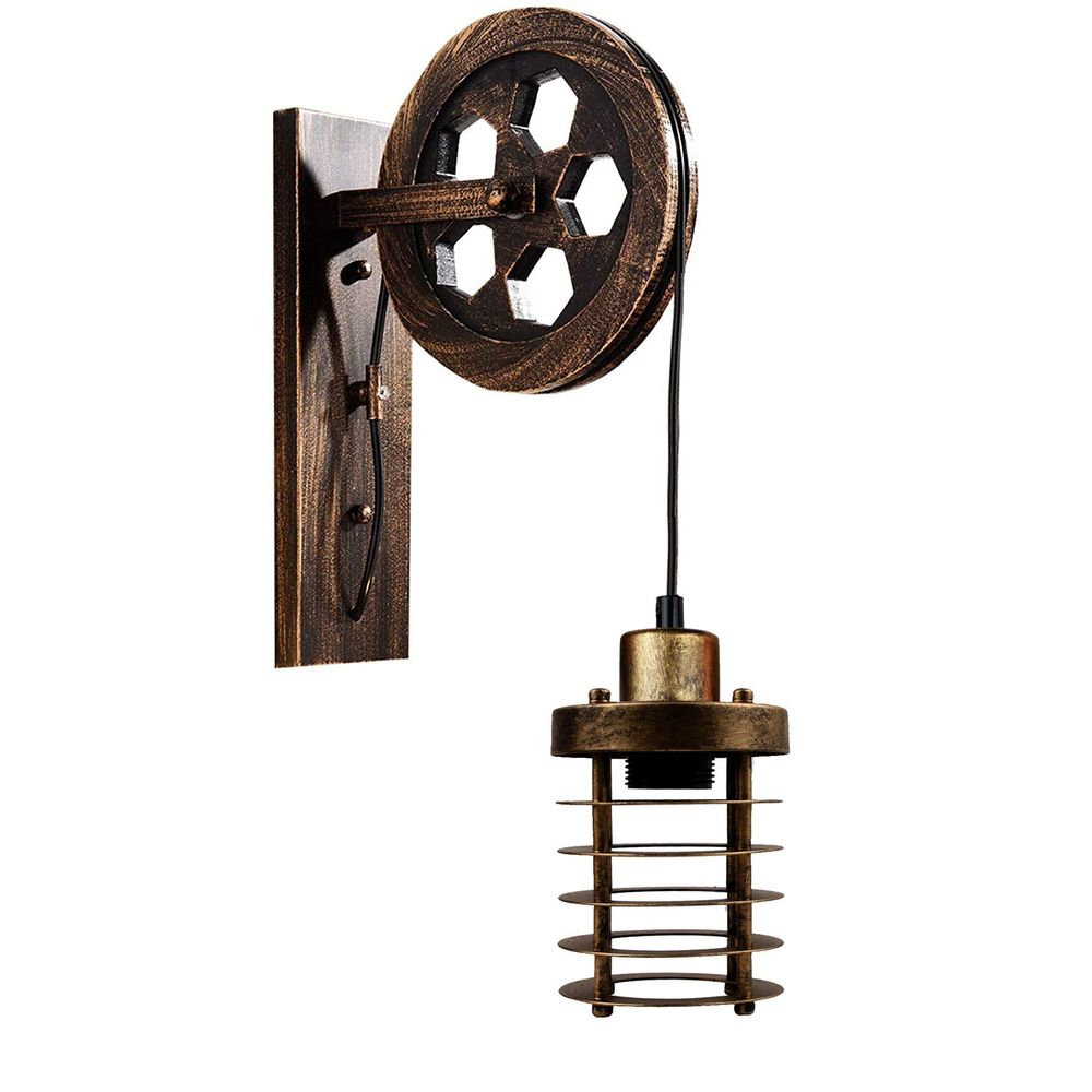 Vintage Industrial Adjustable Pulley Wheel Wall Mounted Light ~1222