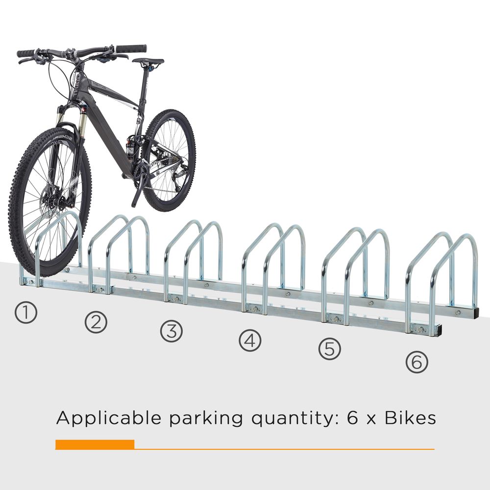 HOMCOM Bike Stand Parking Rack Floor or Wall Mount Bicycle Cycle Storage Locking Stand (6 Racks, Silver)