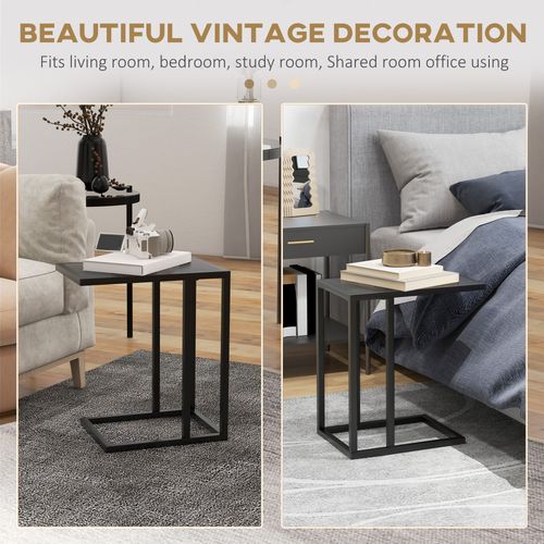 HOMCOM C Shape Side Table w/ Marble-Effect Top
