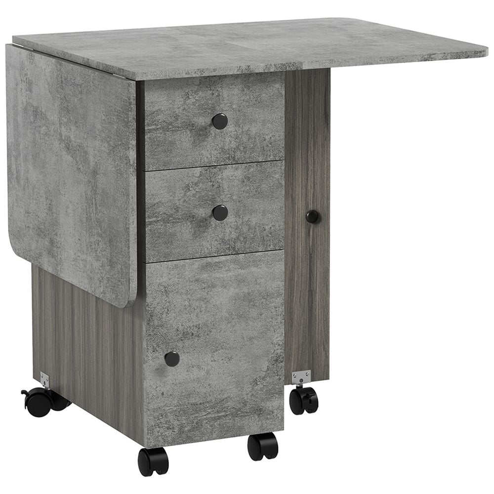 HOMCOM Folding Dining Table, Drop Leaf Table With Storage Drawers Grey Marble
