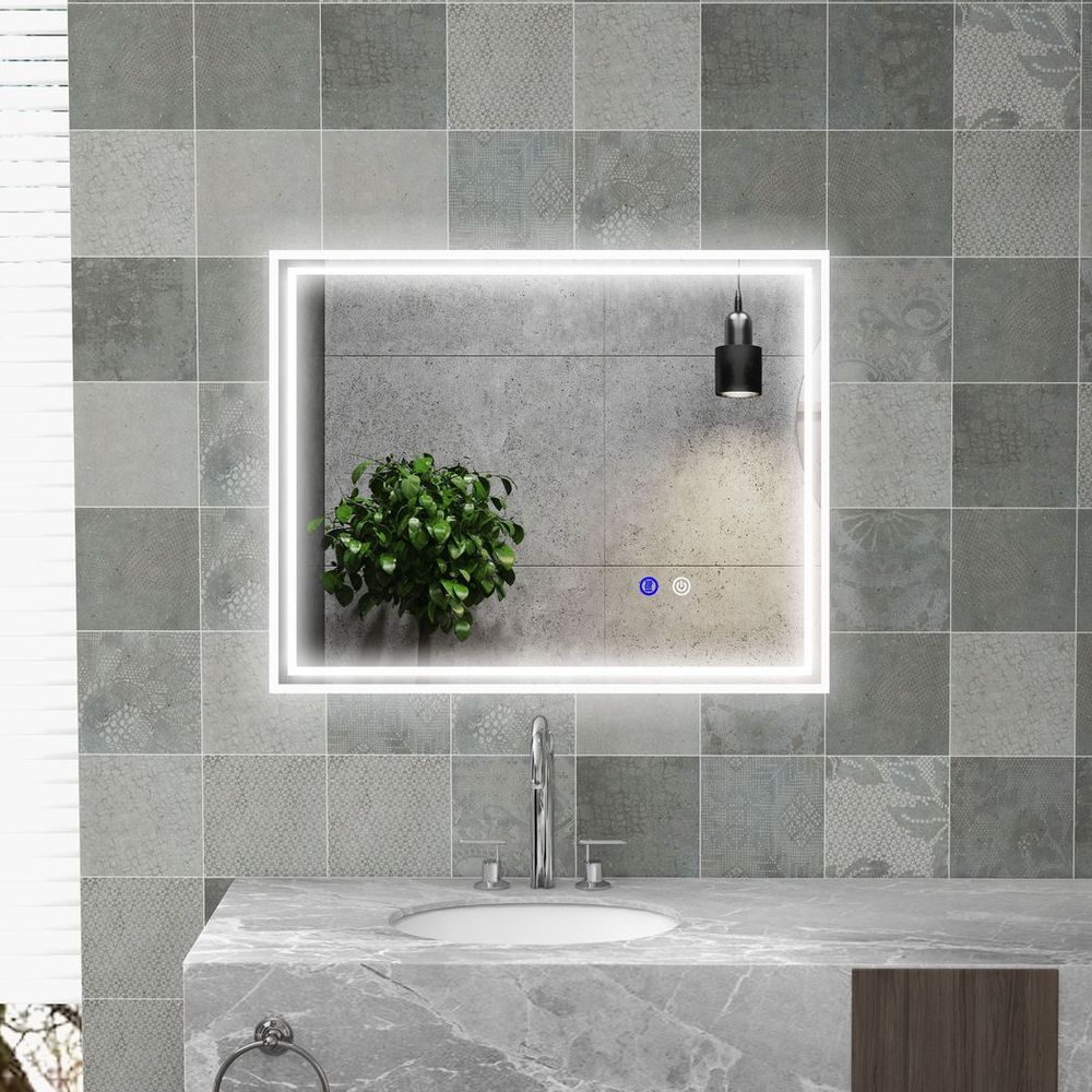 kleankin Dimmable Bathroom Mirror with LED Lights, 3 Colours, Defogging Film