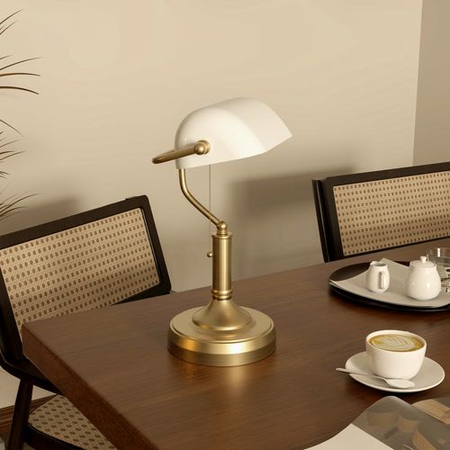 HOMCOM Banker's Table Lamp w/ Antique Bronze Tone Base
