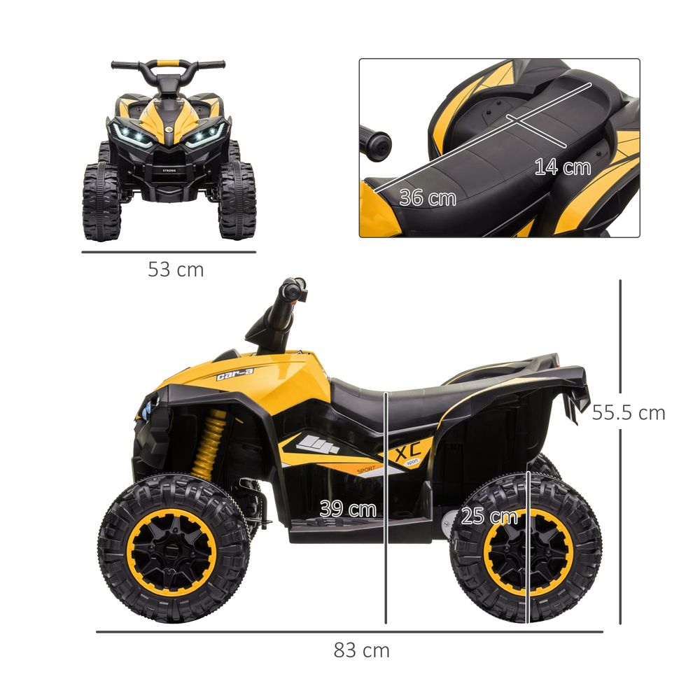 HOMCOM 12V Electric Quad Bike for Kids Ride On Car ATV Toy, with Forward Reverse Functions, LED Headlights, Music, for Ages 3-5 Years - Yellow