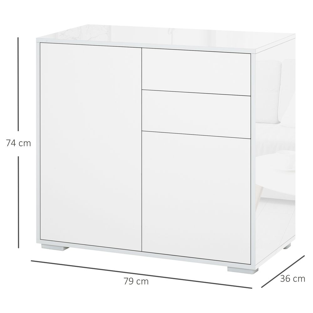 HOMCOM High Gloss Frame Sideboard, Side Cabinet, Push-Open Design with 2 Drawer for Living Room, Bedroom, White