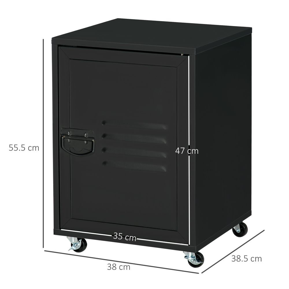 Industrial Bedside Table, Rolling End Side Table, Mobile Storage Cabinet - High Quality, Easy Assembly - Black - Free Shipping!