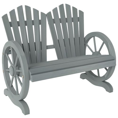 Outsunny 2 Seater Garden Bench w/ Wheel-Shaped Armrests Grey