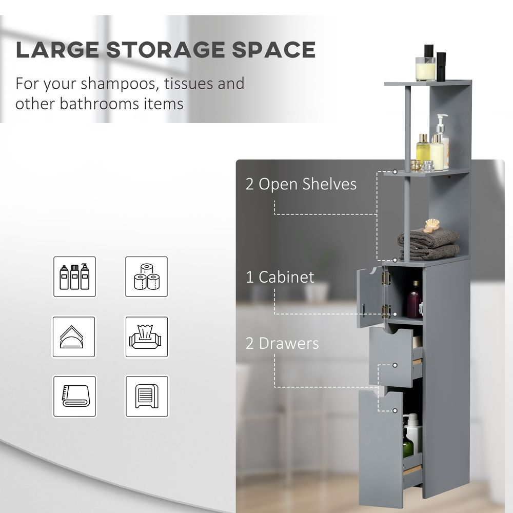 HOMCOM Tall Bathroom Cabinet, Storage Shelf, Drawers, Grey