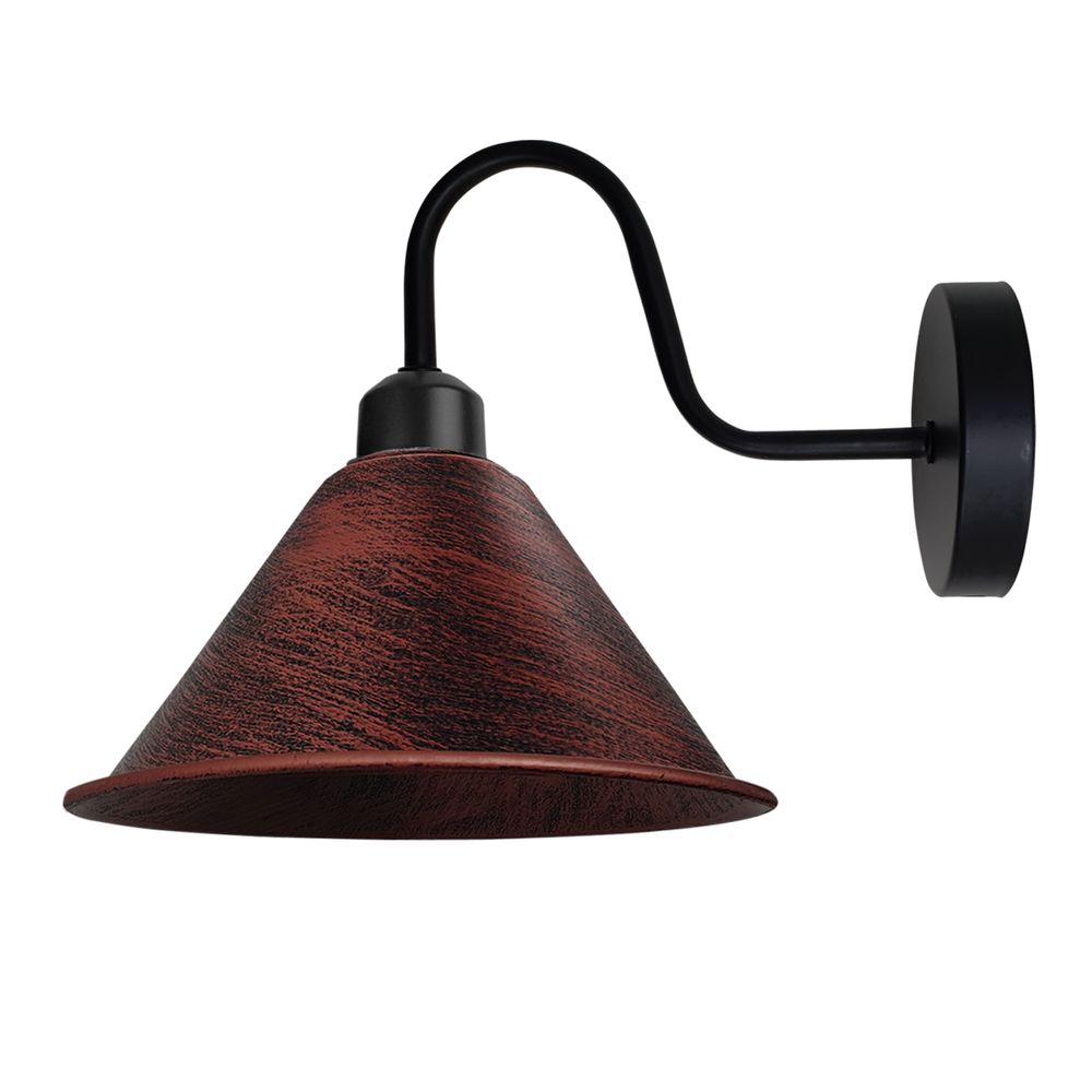 Rustic Red Vintage Wall Light Fixture Black Wall Sconce E27 Base Socket Screw Wall Mounted Swan Neck Cone Shape Shade